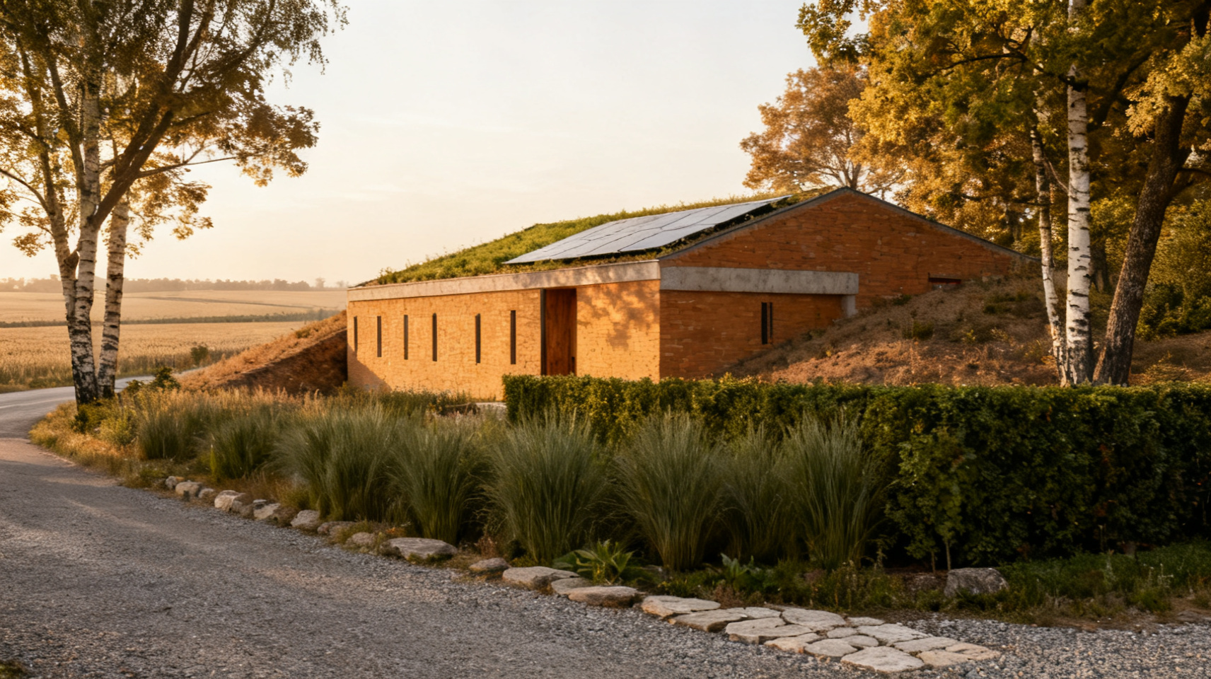 Quiet House — widok podjazdu domu jednorodzinnego, wizualizacja architektoniczna Belak Studio